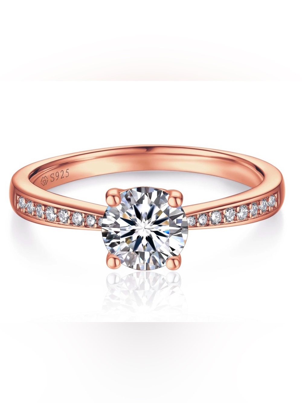 1.14 CTW 18k Rose Gold Moissanite Ring 925 Sterling Silver D VVS1 Size 4-10.5